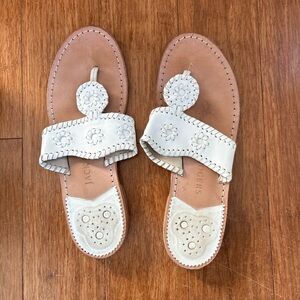 Jack Rogers White Leather Whipstitch Floral Sandals
